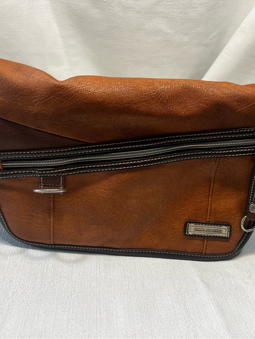 Vintage Moustache Tan Leather Crossbody Bag 10.5x7.5